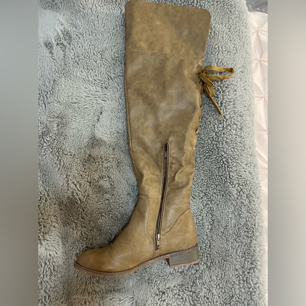 Over the knee beige fur lined boots